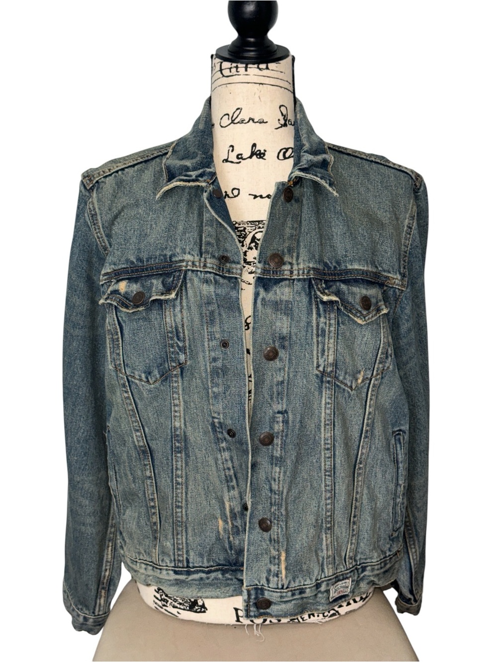 Abercrombie & Fitch denim trucker distressed snap button jacket S